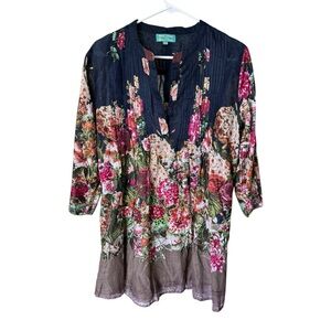 Antica Sartoria Top Sz S/M Floral Tunic Gauze Sequins
